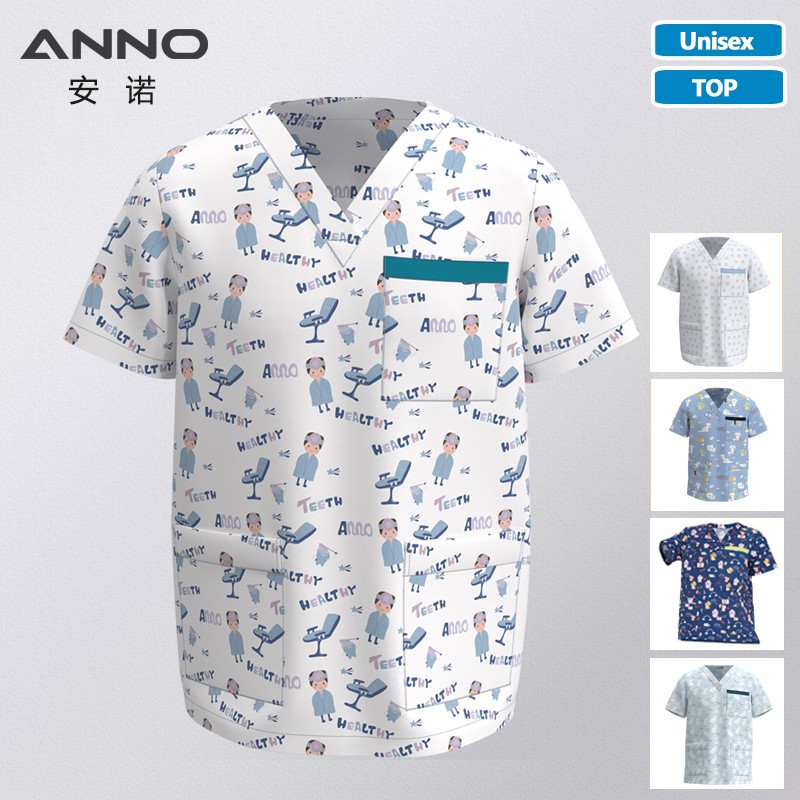 ANNO Nhân viên bệnh viện Y tế Quần áo Chà rửa Áo đồng phục Điều dưỡng cho Nam Nữ Phòng khám Nha khoa Nguồn cung cấp Đồng phục Y tá Áo sơ mi