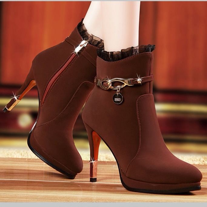 ✥Temperament short boots women s 2018 autumn and winter new fashion ultra-high-heeled stiletto suede plus velvet sexy pointed trendy <