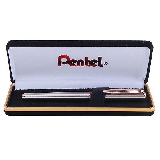 Bút Ký Cao Cấp Pentel Mạ VÀNG 14kr nét 0.7mm mực Gel xanh K600PG-C kèm hộp nhung đen sang trọng [Hàng chính hãng]