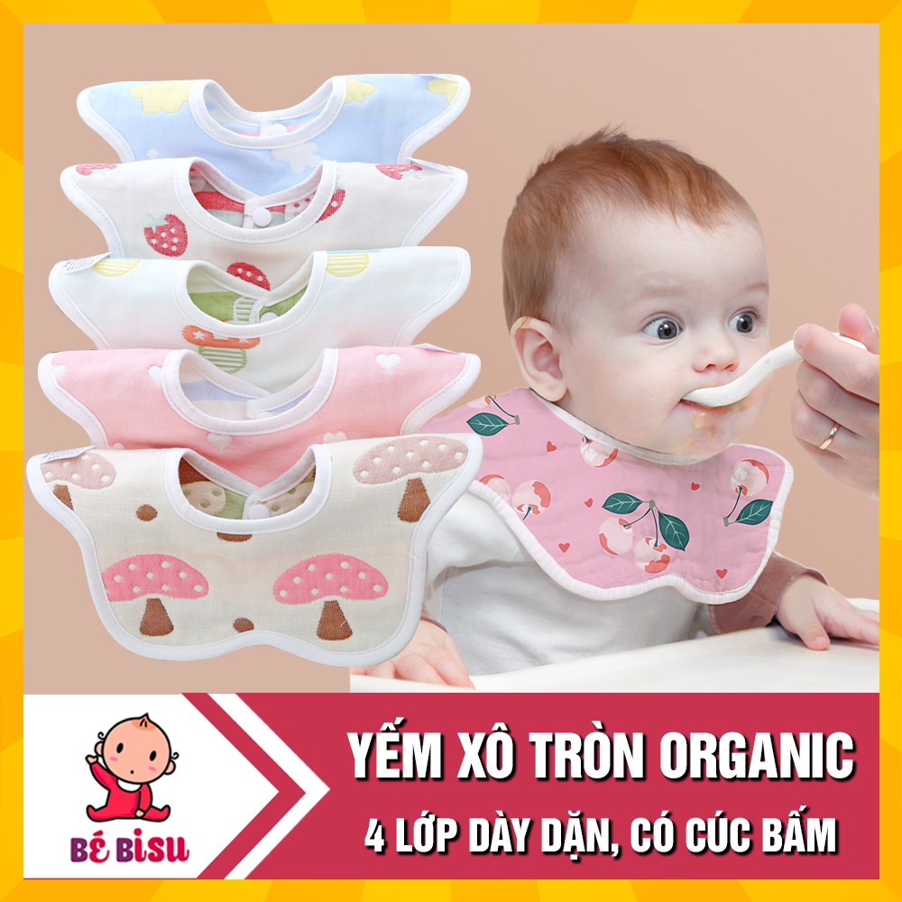 Set 2 YẾM TRÒN xô cotton xoay Kiluta 4 lớp dày dặn cho bé ăn dặm