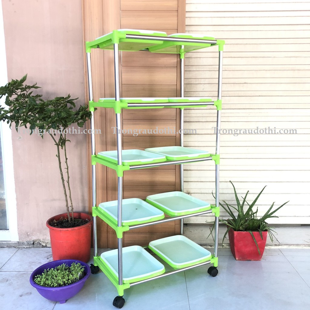 (TẶNG 0.5KG HẠT GIỐNG RAU MẦM ĐẬU HÀ LAN + 1 VÒI XỊT) Bộ trồng rau mầm 5 tầng 10 chậu