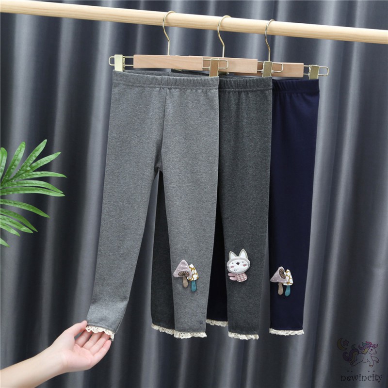 Quần Legging Cotton Thêu Họa Tiết Hoạt Hình Đáng Yêu Cho Bé Gái