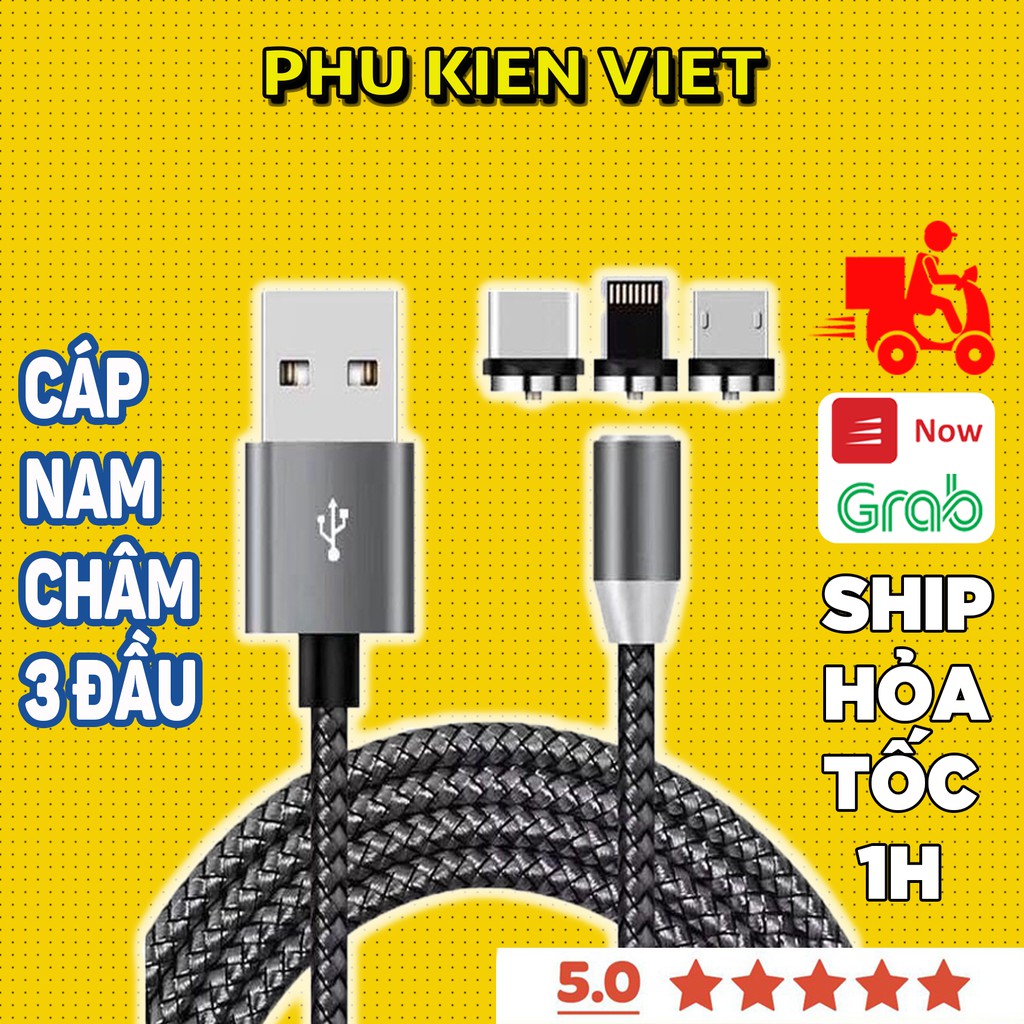 Cáp iphone hút nam châm 3 đầu Iphone | micro USB | Type C xoay 360 độ dây dù,có LED ipad/samsung/xiaomi - Phụ Kiện Việt