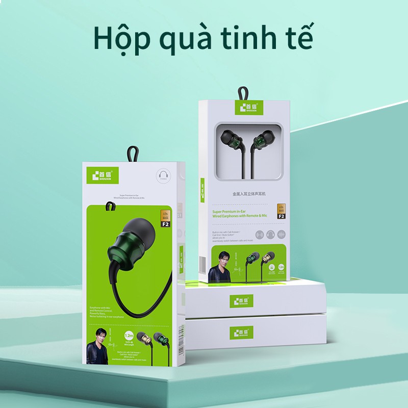 Tai Nghe Nhét Tai F2 Có Dây Giao Diện Cổng 3.5mm Có Mic Chất Lượng Cao