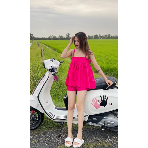Set babydoll kèm quần siêu xinh MÀU HỒNG PLS29