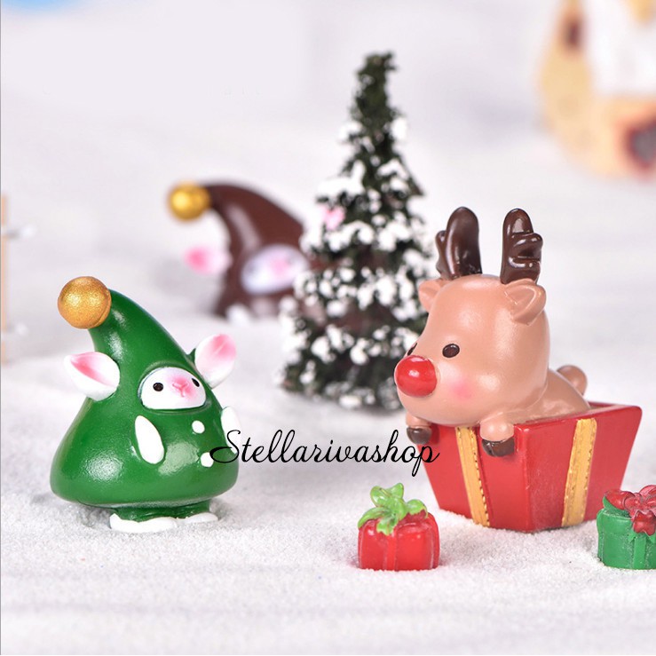 Mô hình tuần lộc, Người lùn Giáng Sinh trang trí tiểu cảnh Noel, terrarium Giáng Sinh