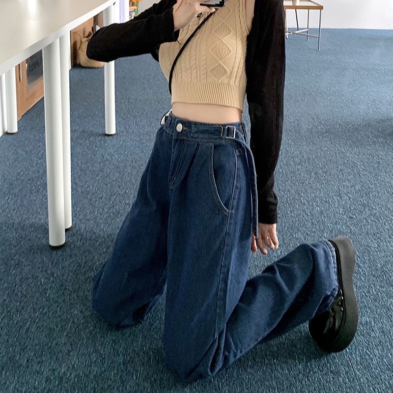 Quần Jean Ống Rộng Lưng Cao Thời Trang Cá Tính