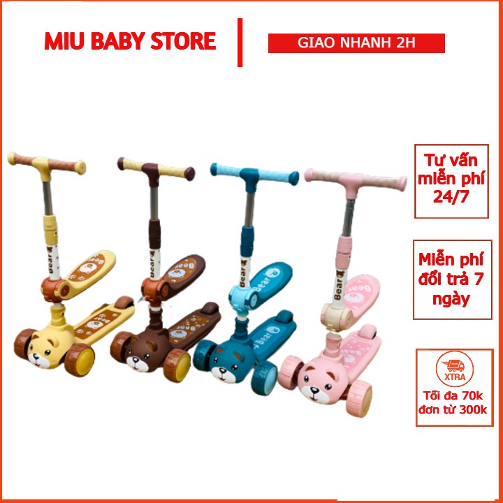 Xe trượt scooter đa năng bánh phát sáng vĩnh cửu gấp gọn cho bé từ 2 đến 12 tuổi xe thăng bằng có nhạc, ghế nhún cho bé