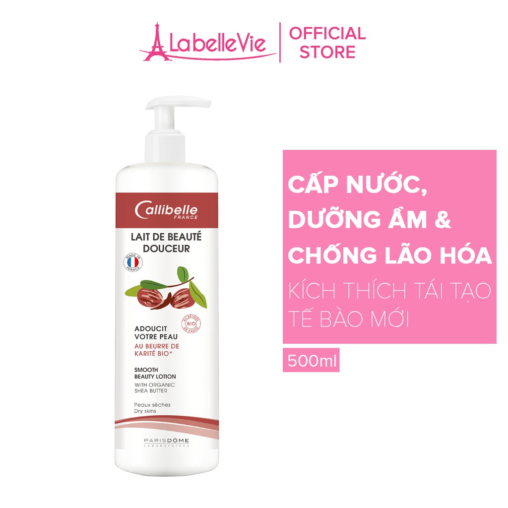 Sữa dưỡng thể giúp dưỡng trắng da Callibelle tinh chất bơ Karite dành cho da khô 500ml