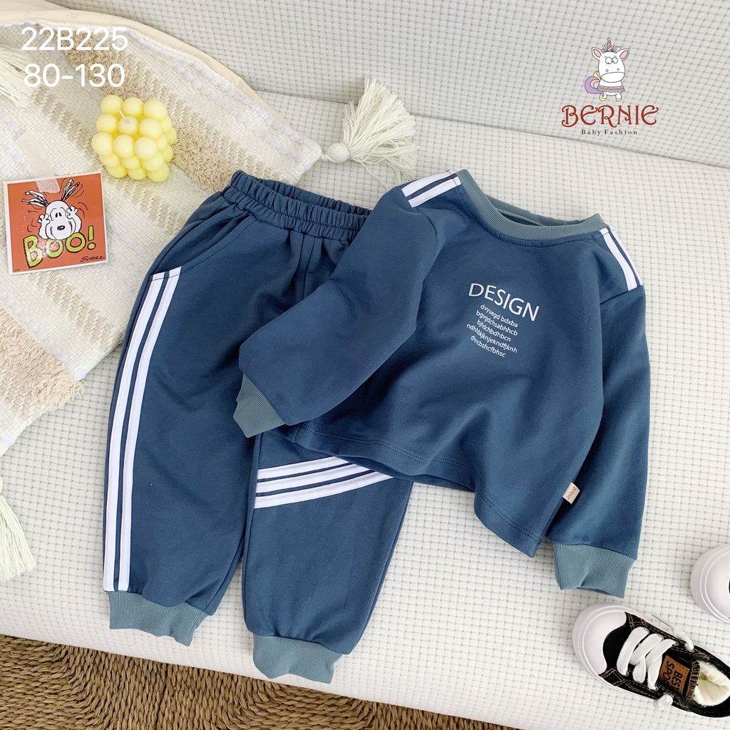 Bộ thu đông da cá thể thao khoẻ khoắn cho bé, bộ cotton dài tay unisex cá tính Bernie