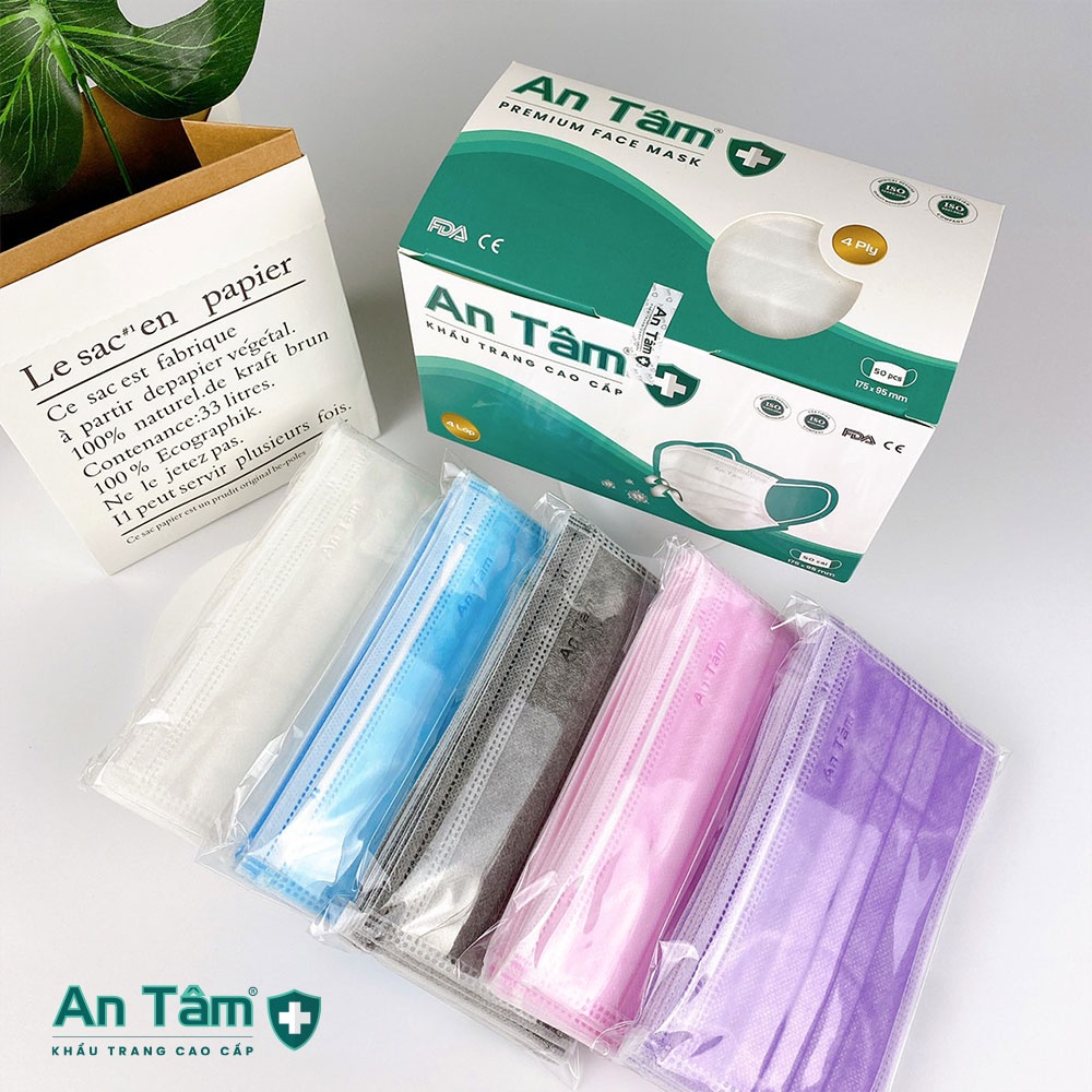 Combo 3 hộp khẩu trang y tế 4 lớp Giấy kháng khuẩn Chính Hãng AN TÂM - Hộp 50 cái