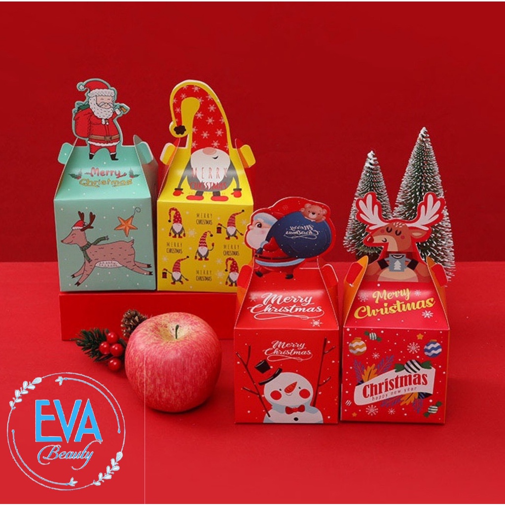 Set 10 Hộp Quà Noel Đựng Quà Giáng Sinh Nắp Gài Hoạt Hình Cute Nhiều Mẫu M3535