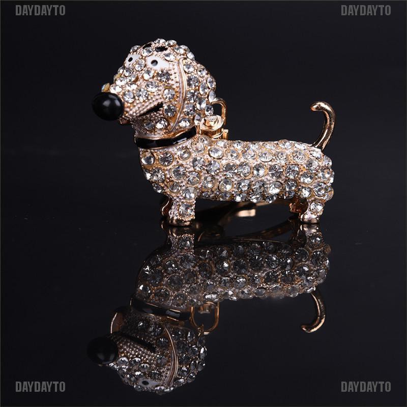 Móc Khóa Hình Chú Chó Dachshund Đính Pha Lê Lấp Lánh Dễ Thương