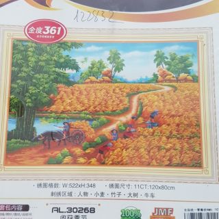 Tranh thêu phong cảnh làng quê tuyệt đẹp kt 120_80cm (hình thật) tranh alua