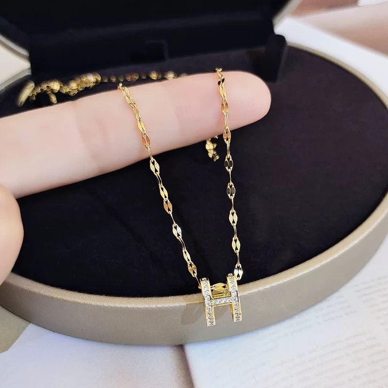 N46 Dây chuyền Titan Không Đen Rỉ Gỉ Chữ H Vàng Gold Dây Xích Đẹp Ring House