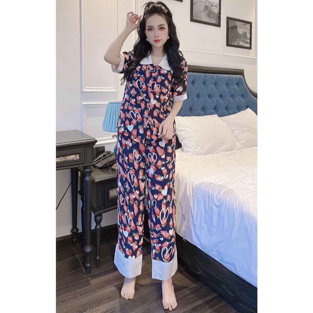 Đồ bộ nữ dài chất liệu lụa 100D có hoạ tiết trẻ trung mặc nhà đẹp | BigBuy360 - bigbuy360.vn