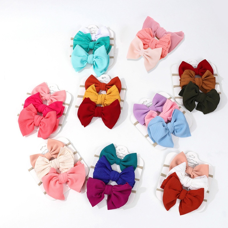 Set 3 băng đô nơ công chúa bằng nylon mềm co giãn màu trơn cho bé sơ sinh