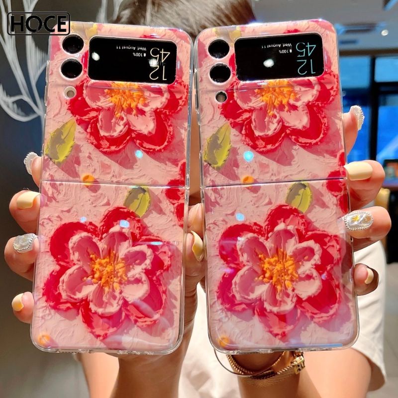 Nhiều mẫu mới - Ốp Samsung Z Flip5 - Z Flip 4 - ZFlip3 5G họa tiết sơn dầu 3D phủ bóng dễ thương thanh lịch