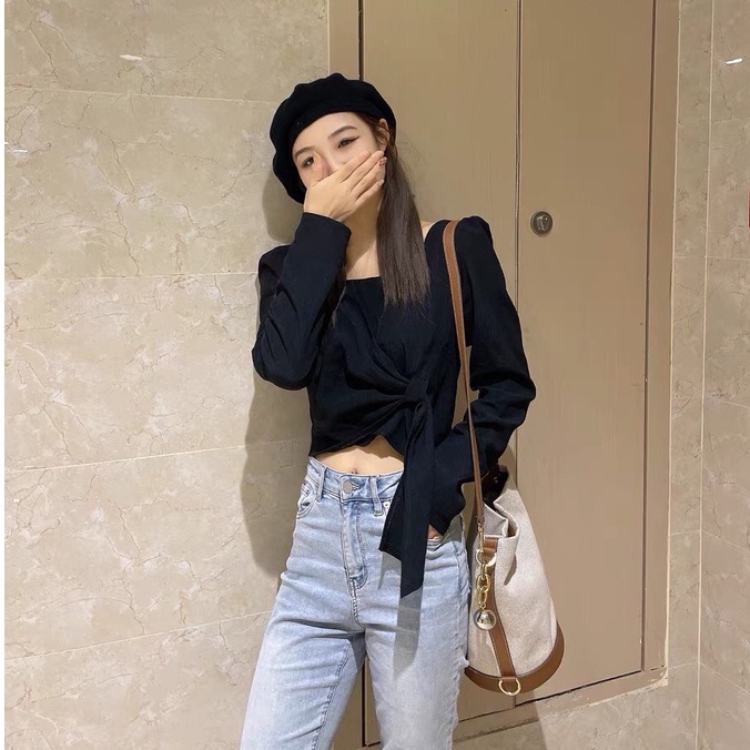 Áo sơ mi kiểu dài tay cổ vuông mặc mùa thu áo kiểu order Taobao phong cách Hàn Quốc 2021