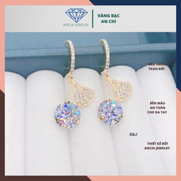 Bông tai công chúa đá tròn, khuyên tai hình quạt - bạc ta sáng đẹp không đen xỉn - An chi Jewelry