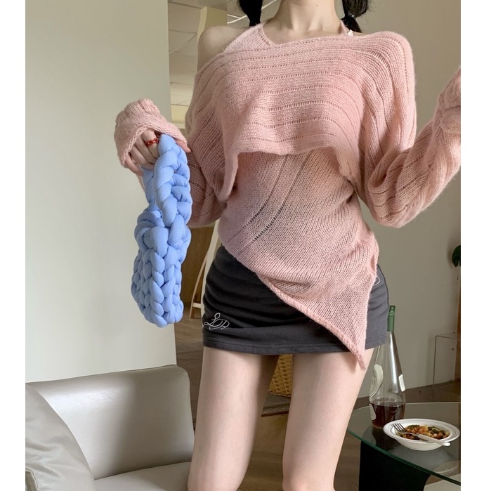 kumikumi Áo Dệt Kim Tay Dài Màu Hồng Thời Trang Hàn Quốc Dành Cho Nữ croptop