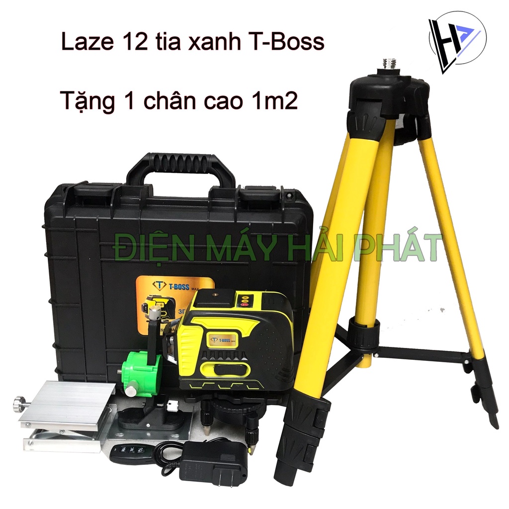 Máy cân mực laze t-boss 12 tia xanh 3D bắn cốt tia laser cân bằng nét chuẩn có điều khiển, sạc, chân đế máy, hộp nhựa