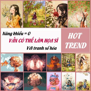 (Loại khung dày 2.5cm)Tranh sơn dầu số hóa Tổng Hợp các mẫu cô gái đẹp nhất đã căng khung và đầy đủ phụ kiện, phủ bóng