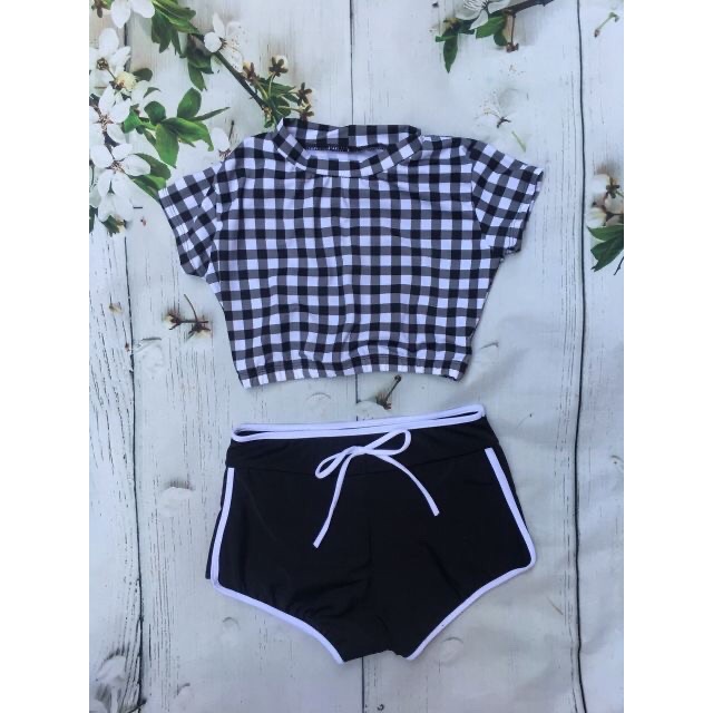 Bikini sọc caro tay con kín đáo dễ thương