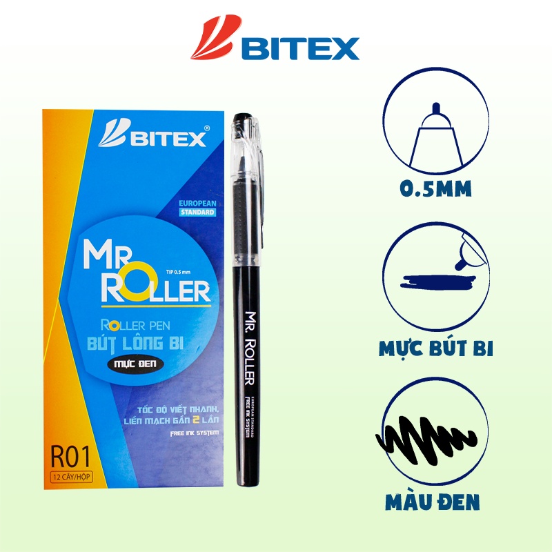 Bút lông bi Bitex R01 Xanh / đỏ / đen ngòi 0.5mm