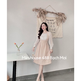Váy cổ vuông phối tơ ngực xếp ly