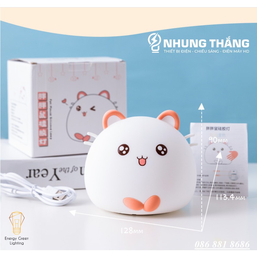 Đèn Ngủ Hình Chú Chuột Dễ Thương WH-A20 - Thay Đổi Màu Sắc Tùy Thích - Silicon Mềm Mại Siêu Bền-Pin Sạc Tích Điện