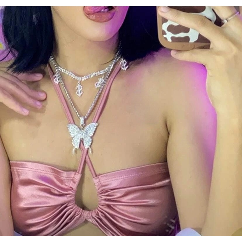 Vòng cổ Mặt Đồng Đô La Đính Đá Đơn Giản Sáng Tạo Phong Cách Đường Phố Mới