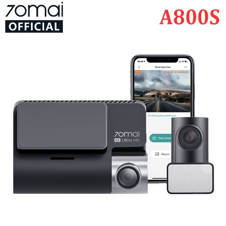 Camera hành trình ô tô A800S bản quốc tế, thương hiệu Xiaomi - 70mail, 4K, Wifi (Bộ tích hợp Camera trước + Sau)
