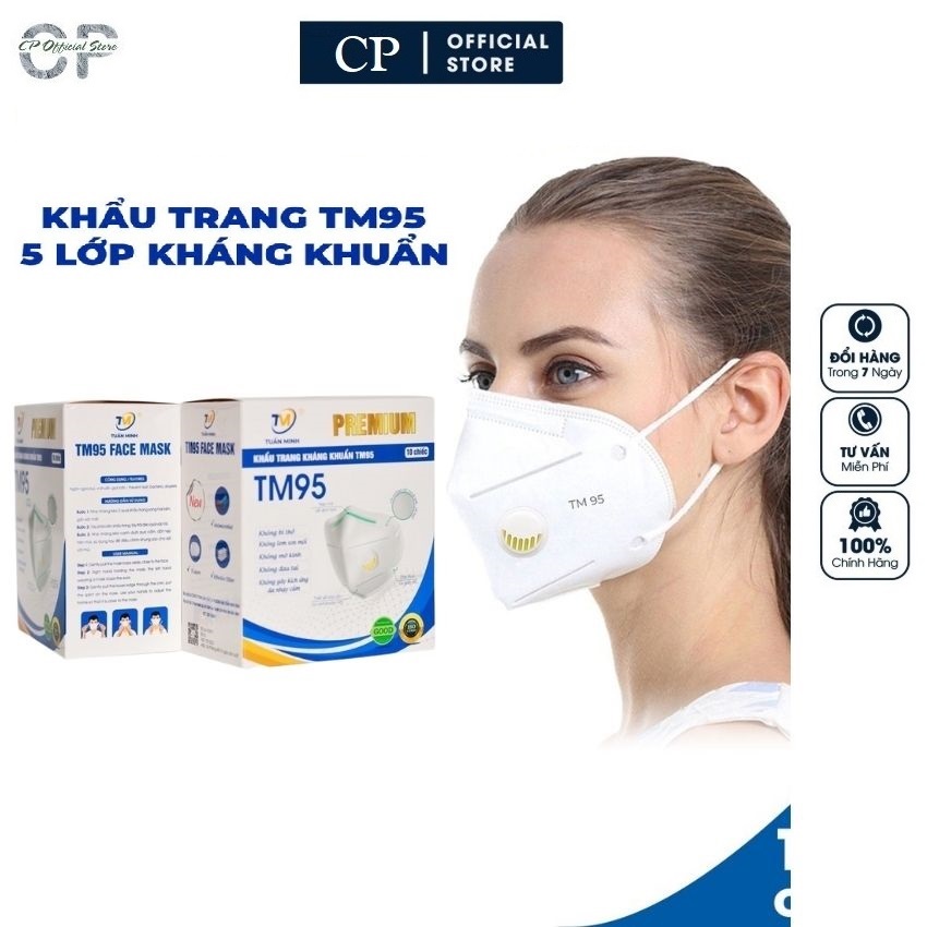 Khẩu Trang chính hãng N95 Tuấn Minh Mask 5 Lớp Kháng Khuẩn Có Van Hộp 10 Cái