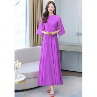 Đầm maxi xếp li tay cánh tiên