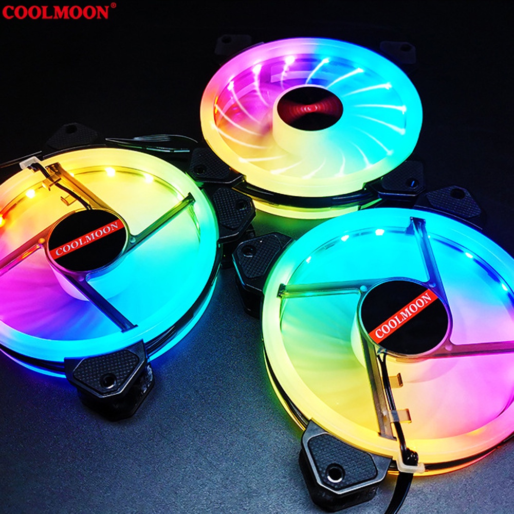 Quạt Tản Nhiệt, Fan Led ARGB Coolmoon X2 &amp; Bộ Hub Coolmoon + điều khiển - Tặng kèm ốc vít