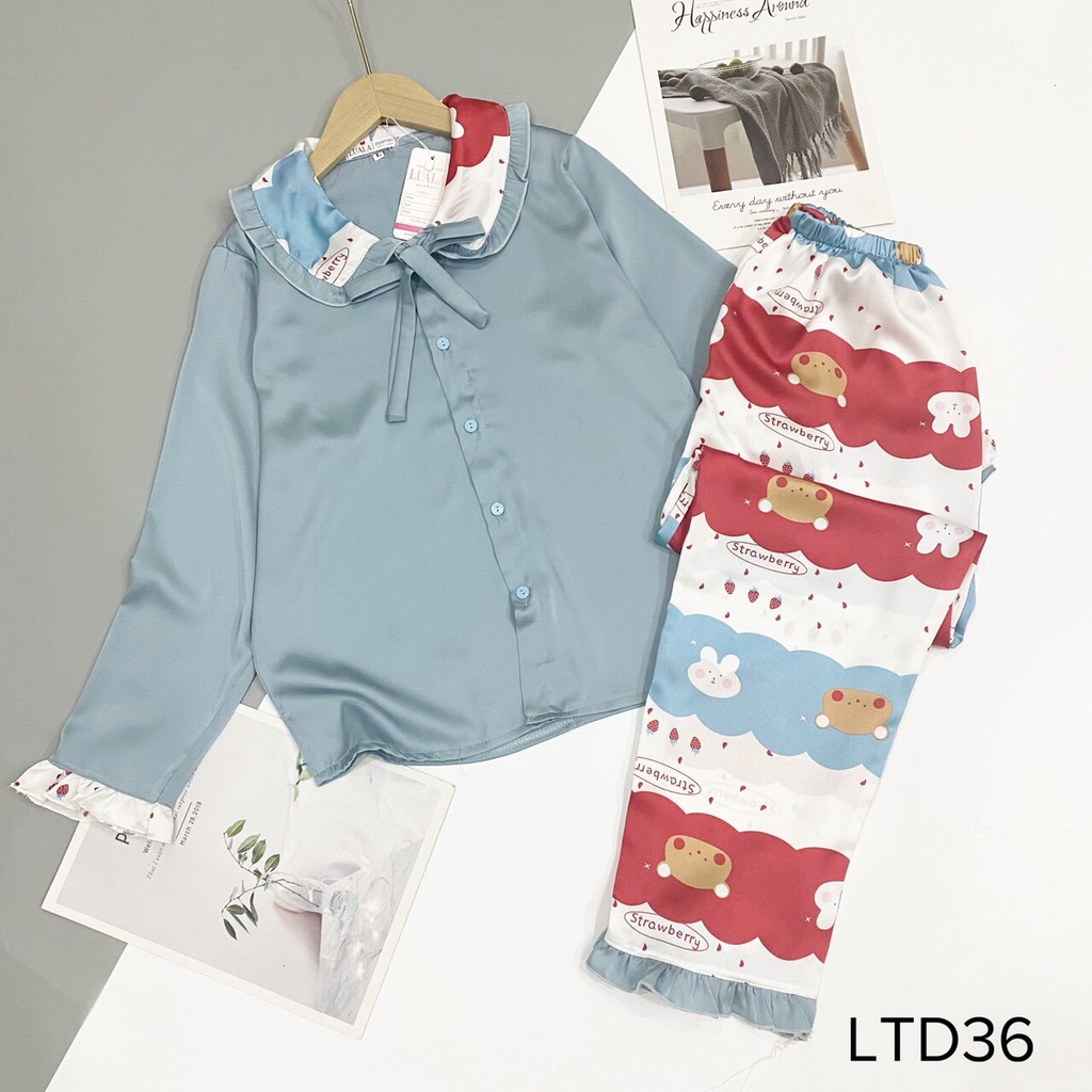 [Hàng Cao Cấp Có Size] Bộ Pijama Lụa Satin - Đồ Bộ Mặc Nhà Dài Tay Thu Đông Chất Vải Mềm Mại An Toàn
