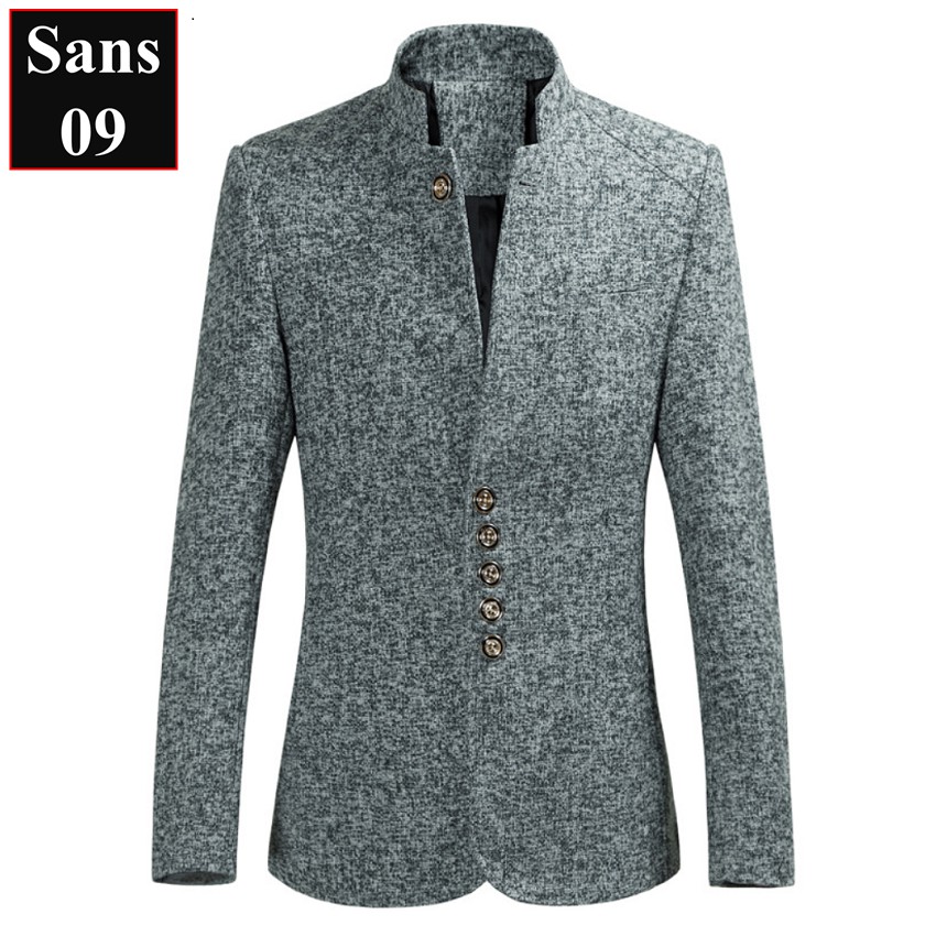 Áo blazer nam hàn quốc dáng ngắn Sans09 khoác chất dạ nhẹ cổ tàu bigsize to XXL XXXL XXXXL 4XL 5XL 6XL 90KG 100KG 110KG