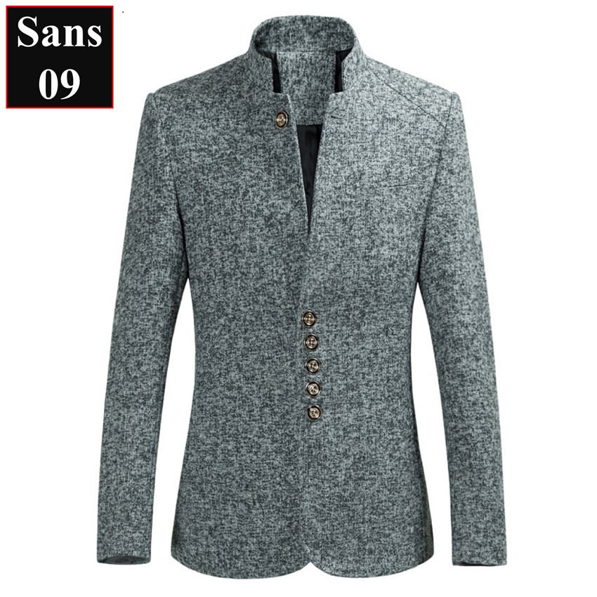 Áo blazer nam hàn quốc dáng ngắn Sans09 khoác chất dạ nhẹ cổ tàu bigsize to XXL ...