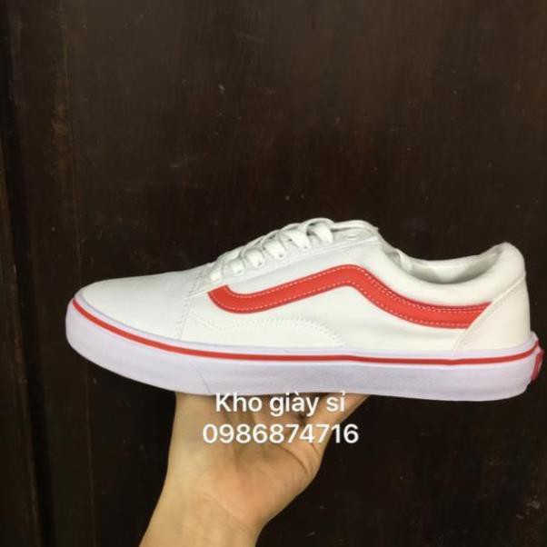 G [HOT SALE SỐC-SẴN HÀNG] Giày vans old skool trắng logo đỏ size 36->43 NAM NỮ :))