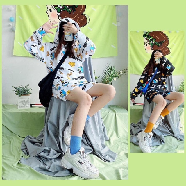 [Ảnh thật] Set hoodie 3d unisex tom &amp; jerry/ set bộ 2 món áo hoodie + quần short