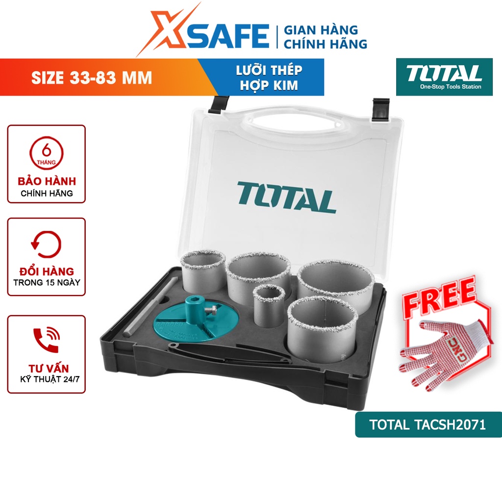 Bộ 7 mũi khoét lỗ TOTAL TACSH2071 lưỡi thép hợp kim (cacbua), gồm các size 33, 53, 67, 73, 83mm - [XSAFE]