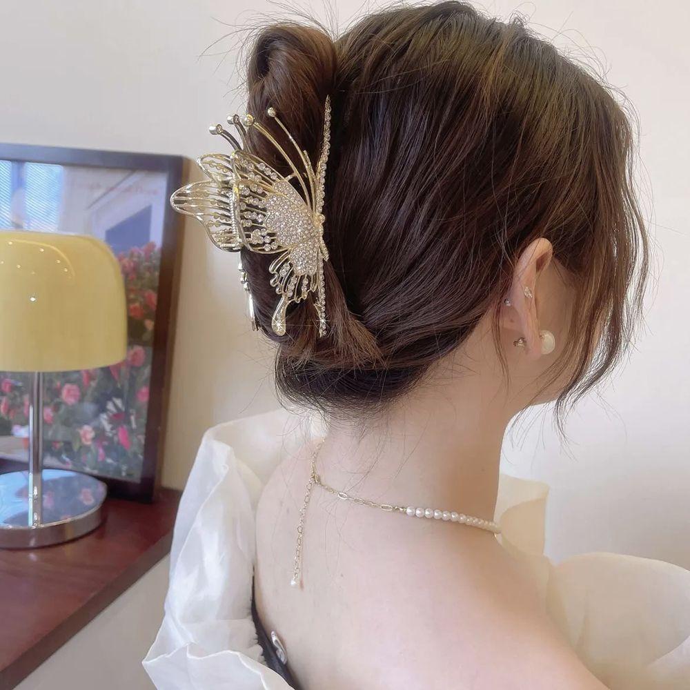 Kẹp Tóc Hình Bướm / Cá Mập Lấp Lánh Thanh Lịch Cho Nữ WMES15H|Kẹp Tóc Đính Đá Zircon Thời Trang