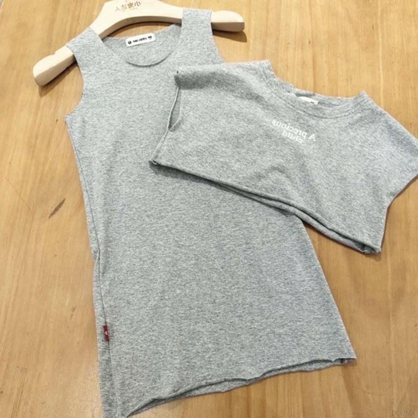 Set Áo Thun Ngắn Tay In Chữ Và Chân Váy Thời Trang Mùa Hè Hàn Quốc Cho Bé Gái