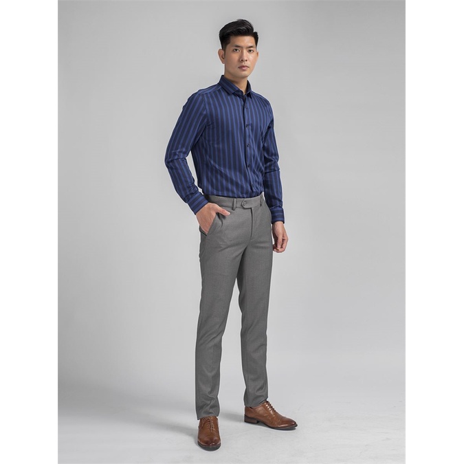Áo sơ mi nam dài tay Aristino họa tiết sọc tinh tế  sợi sồi tà lượn rom slim  ALS16708