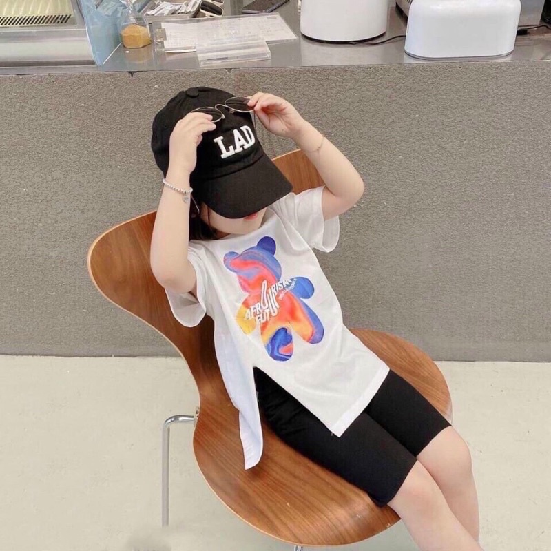 Set áo thun cộc tay quần leggin đùi bé gái cotton loại 1 siêu đáng yêu