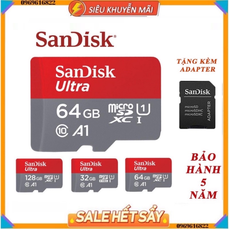 Thẻ nhớ sandisk 64GB /32Gb/16GB/8GB dùng điện thoại, máy ảnh - Thẻ nhớ tốc độ cao Class 10 Ultra  667x 100MB/s -BH 5 năm