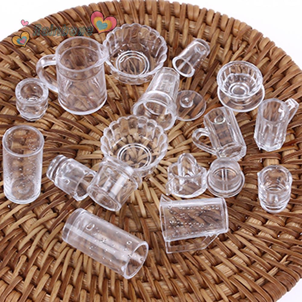 Set 15 Ly Chén Dĩa Đồ Chơi Trong Suốt Cho Nhà Búp Bê Tỉ Lệ 1:12