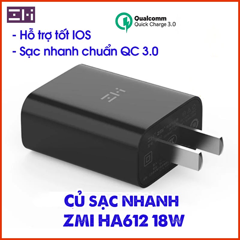 Củ sạc ZMI HA612 18W; Cáp Type C 3A AL701; Cáp Lightning 1m AL803, AL813 - Hỗ trợ Sạc Nhanh Cho iPhone , Android