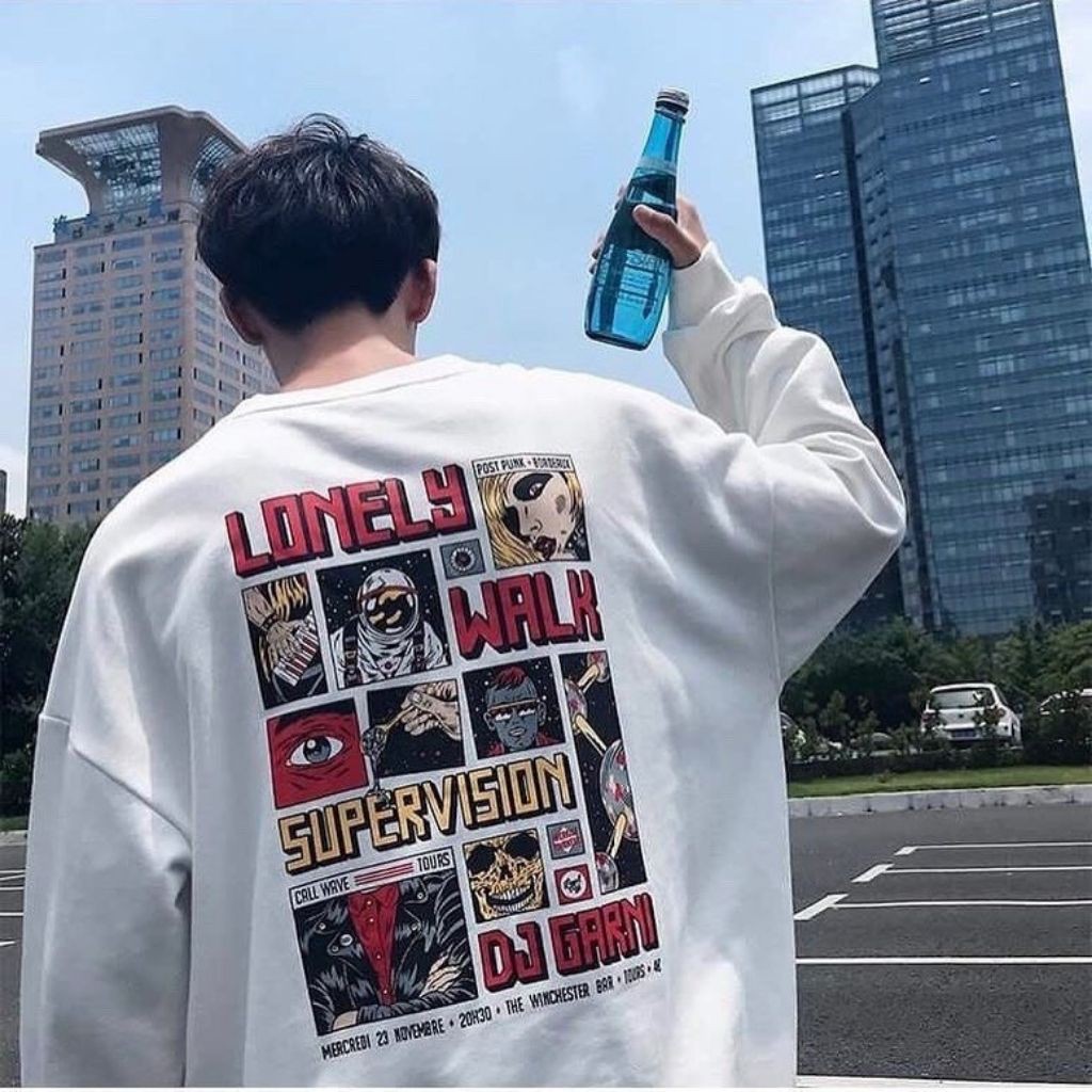 ÁO SWEATER NAM CHẤT VẢI NỈ UNISEX SUPERVISION THIẾT KẾ IN HÌNH TRƯỚC VÀ SAU CỰC ĐẸP